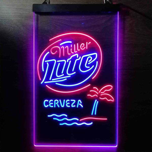 Miller Lite Cerveza Dual LED Neon Light Sign